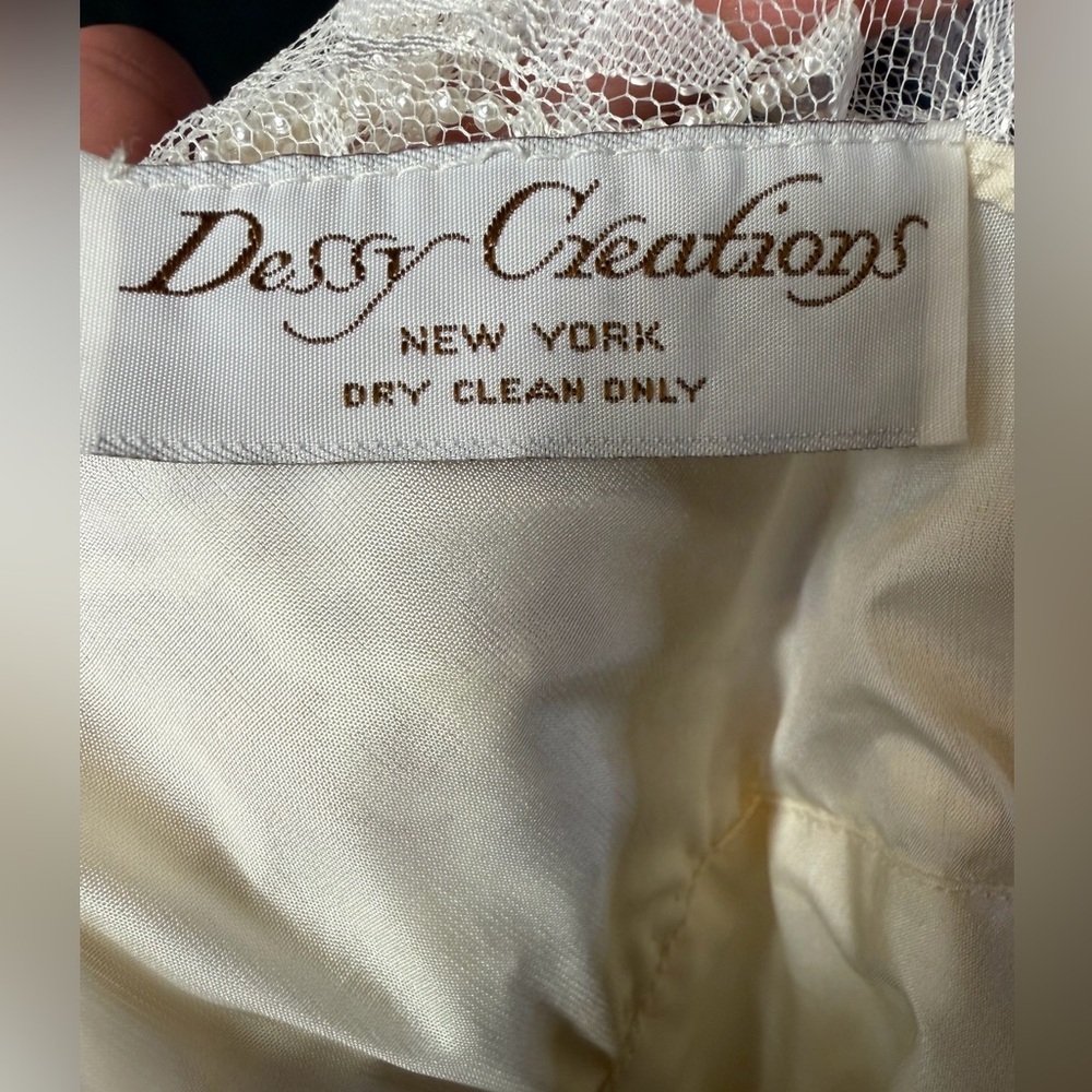 Dessy Creations Vintage Ivory Lace Tea-Length Wedding Dress Ruched Waist - Picture 11 of 16